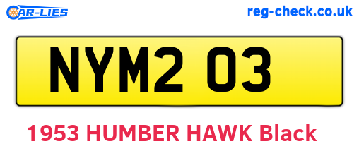 NYM203 are the vehicle registration plates.