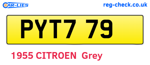 PYT779 are the vehicle registration plates.