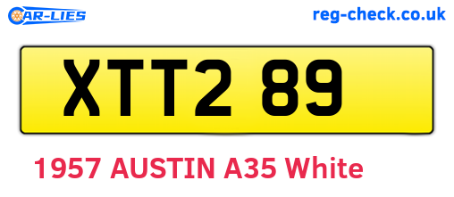 XTT289 are the vehicle registration plates.
