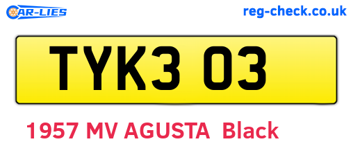 TYK303 are the vehicle registration plates.