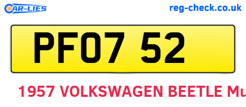 PFO752 are the vehicle registration plates.