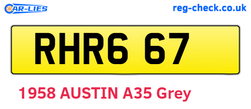 RHR667 are the vehicle registration plates.