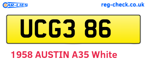 UCG386 are the vehicle registration plates.