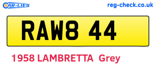 RAW844 are the vehicle registration plates.