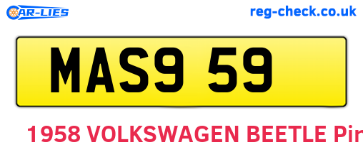 MAS959 are the vehicle registration plates.