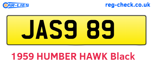JAS989 are the vehicle registration plates.