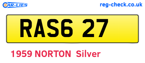 RAS627 are the vehicle registration plates.
