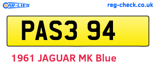 PAS394 are the vehicle registration plates.