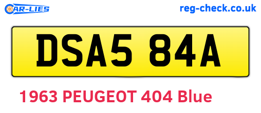 DSA584A are the vehicle registration plates.