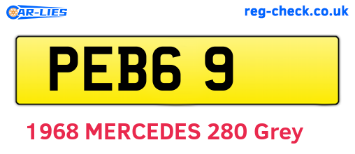 PEB69 are the vehicle registration plates.