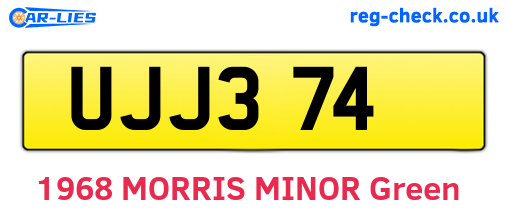 UJJ374 are the vehicle registration plates.