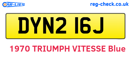 DYN216J are the vehicle registration plates.