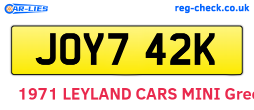 JOY742K are the vehicle registration plates.