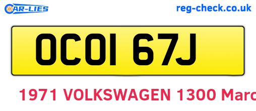 OCO167J are the vehicle registration plates.