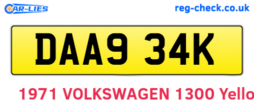 DAA934K are the vehicle registration plates.