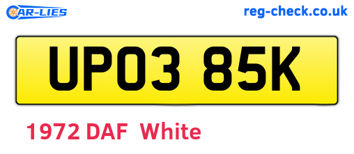 UPO385K are the vehicle registration plates.