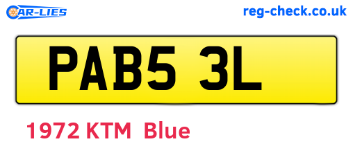 PAB53L are the vehicle registration plates.