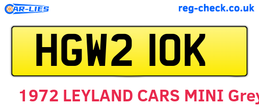 HGW210K are the vehicle registration plates.