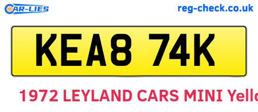 KEA874K are the vehicle registration plates.