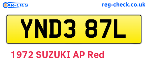 YND387L are the vehicle registration plates.