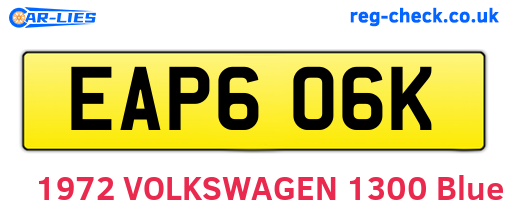 EAP606K are the vehicle registration plates.