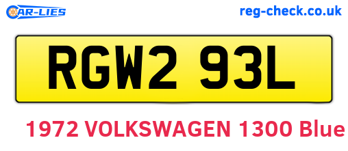 RGW293L are the vehicle registration plates.