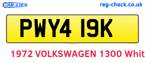 PWY419K are the vehicle registration plates.