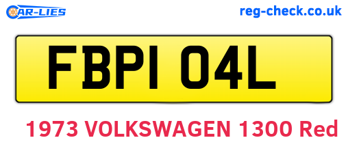 FBP104L are the vehicle registration plates.