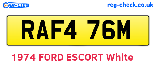 RAF476M are the vehicle registration plates.