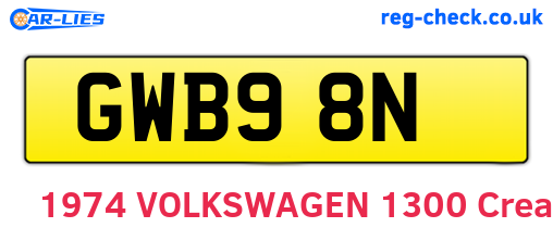 GWB98N are the vehicle registration plates.