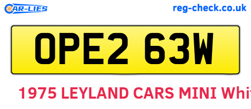 OPE263W are the vehicle registration plates.