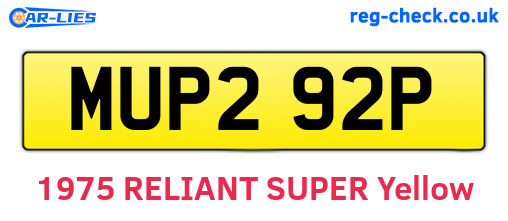 MUP292P are the vehicle registration plates.