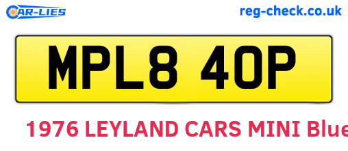 MPL840P are the vehicle registration plates.