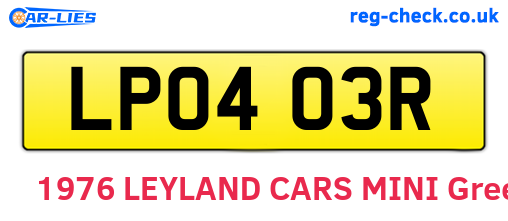 LPO403R are the vehicle registration plates.