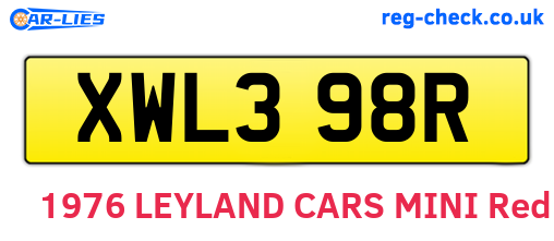 XWL398R are the vehicle registration plates.