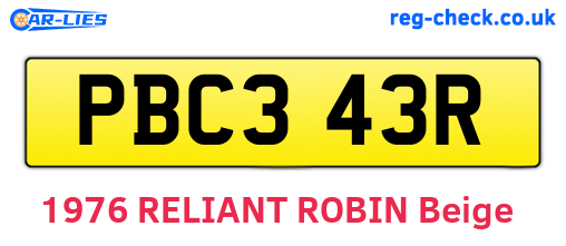 PBC343R are the vehicle registration plates.