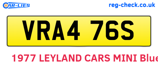 VRA476S are the vehicle registration plates.