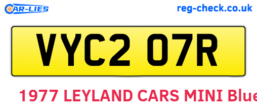 VYC207R are the vehicle registration plates.