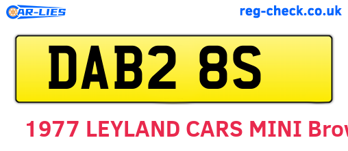 DAB28S are the vehicle registration plates.