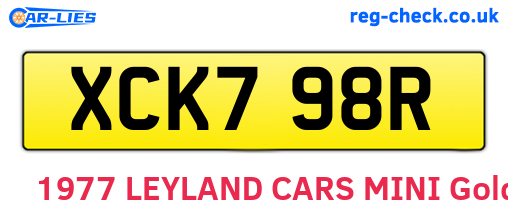 XCK798R are the vehicle registration plates.