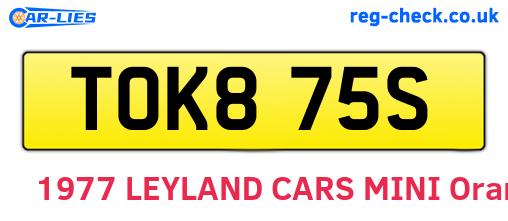 TOK875S are the vehicle registration plates.