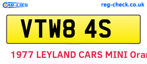 VTW84S are the vehicle registration plates.