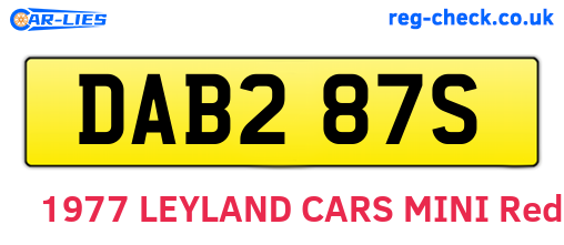 DAB287S are the vehicle registration plates.