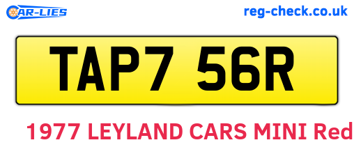 TAP756R are the vehicle registration plates.