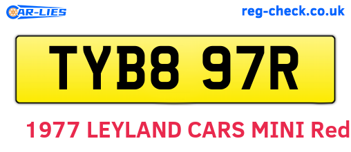 TYB897R are the vehicle registration plates.