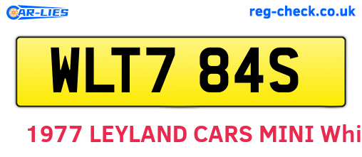 WLT784S are the vehicle registration plates.