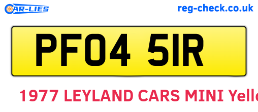PFO451R are the vehicle registration plates.