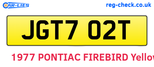 JGT702T are the vehicle registration plates.