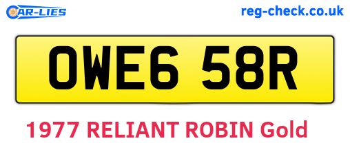 OWE658R are the vehicle registration plates.
