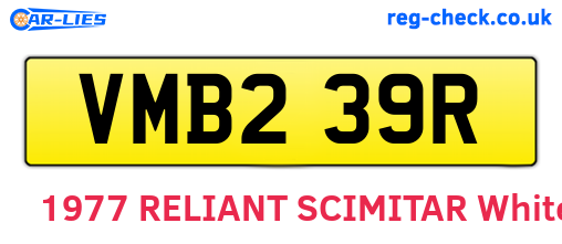VMB239R are the vehicle registration plates.